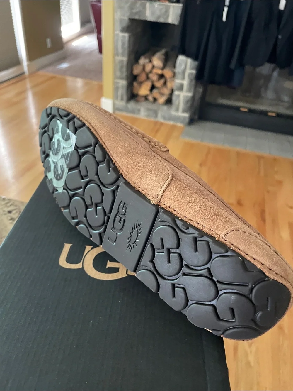 NWT UGG Alder Faux Shearing Lined Men's Suede Slip-On Loafer in Chestnut